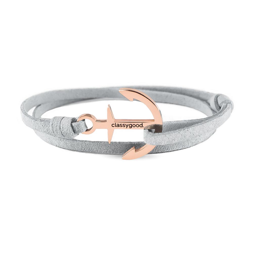 Statement Anchor Leather Bracelet in Solid White Gold