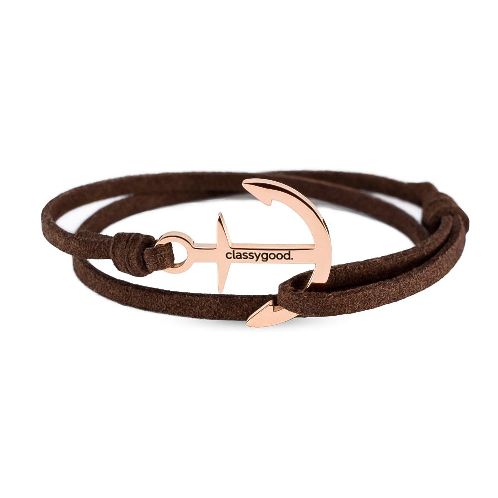 „Classy Anchor Bracelet“ Roségold – Alcantara Leather brown - classygood.
